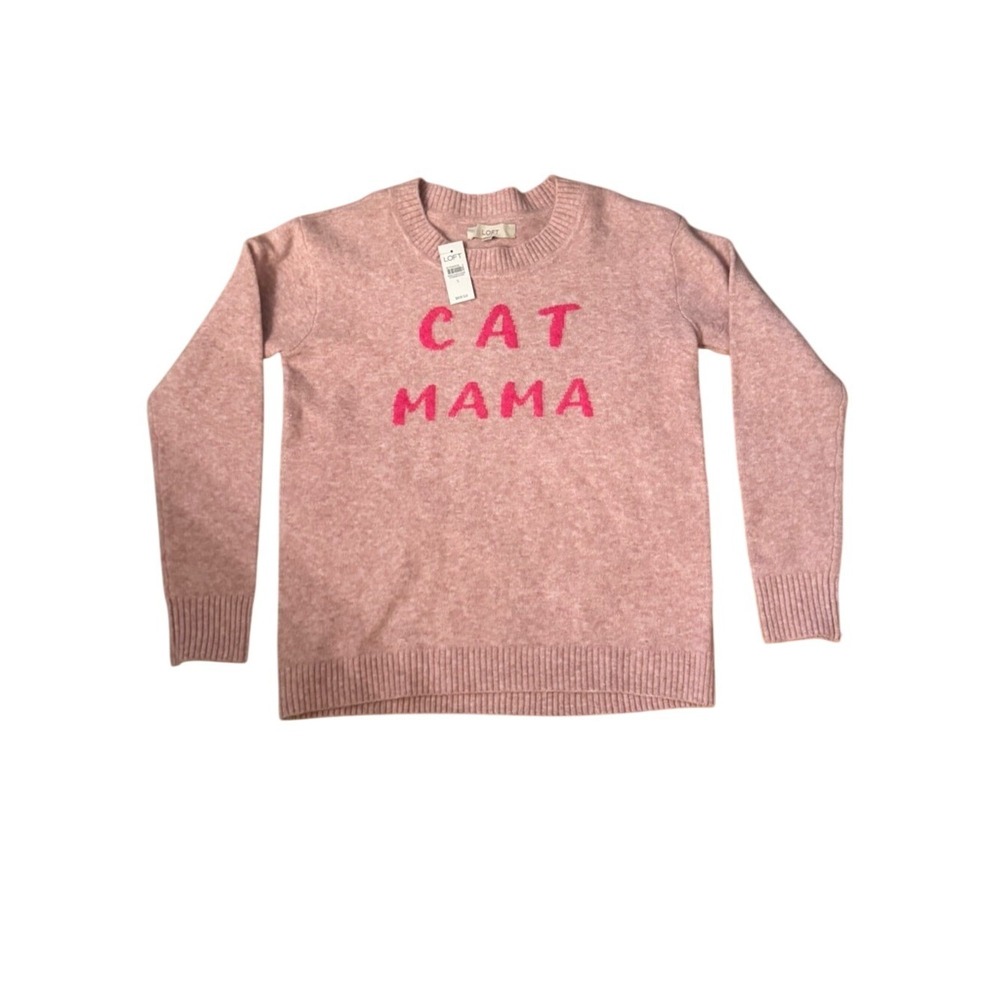 Loft Womens Novelty Cat Mama Spellout Pink Sweater Sz S Soft‎ Cat Lady